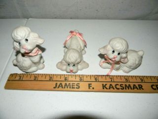 Set of 3 Vintage White and Pink Ceramic Poodle Dog Figurines With Ribbons 2