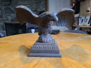 Vintage Cast Iron Bald Eagle Table Top Statue With Stand