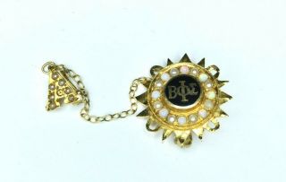 Antique 14k Gold Beta Phi Epsilon Fraternity Pin Seed Pearls & Opals 4.  14 Grams