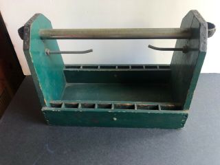 Vintage Antique Wooden Wood Carpenters Tool Box Carrying Caddy Case