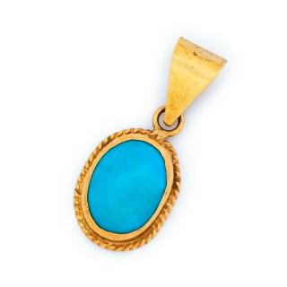 Antique Vintage Art Deco 18k Gold 2.  84 Cts Persian Turquoise Necklace Pendant 2