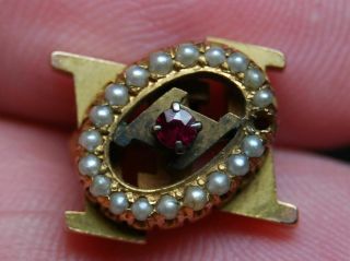 Vintage Named & Numbered Theta Xi 10k Gold Fraternity Pin With Pearls & Ruby