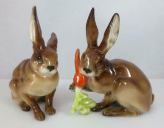 Pair Hutschenreuther Germany Rabbit Figurines One With Carrot - K.  Tutter -
