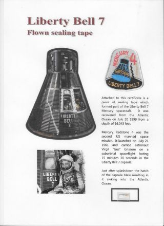 Liberty Bell 7 Flown Artifact - Mercury 7 - Nasa - Gus Grissom