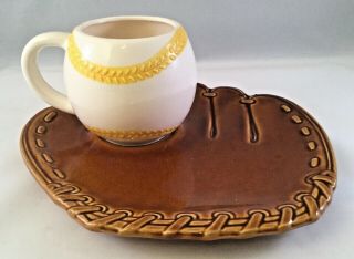 Vintage Enesco Japan Baseball Mitt And Ball Snack Plate And Cup