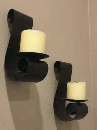 Metal Wall Sconce Candle Holder Pair - Without Candles 9 " Long,  3 " Wide 4.  25 " Depth