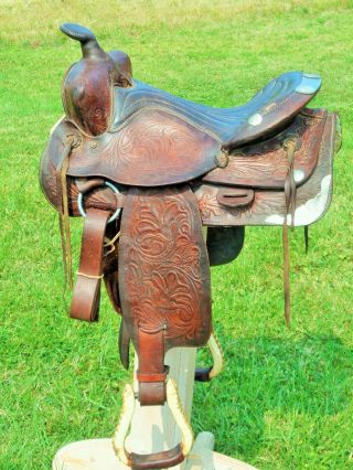 Vintage 15 " Tooled Leather Western Ranch Trail Pleasure Saddle Cinch Cond