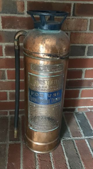 Antique Brass Copper Fire Extinguisher Chicago W.  D.  Allen Mfg Vintage First Aid