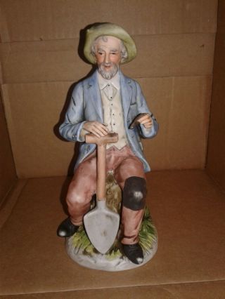 Vintage 1433 Homco Porcelain Figurine Old Man With Pipe And Shovel