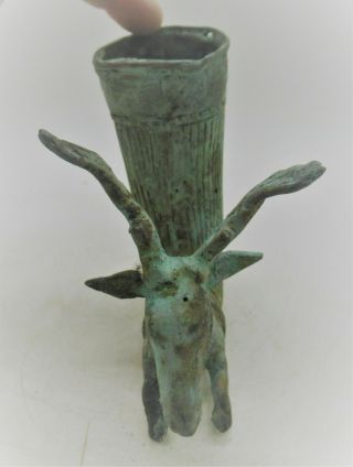 ANCIENT NEAR EASTERN BRONZE RHYTON VESSEL WITH STAGS HEAD 2