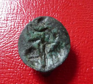 Ancient Greek Bronze Seal Ring Bezel Intaglio Silenos Playing Lyre 5th - 4thc Bc.