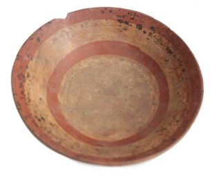 Pre Columbian Pottery Shallow Bowl,  Red And Buff Slip,  Red Bands To Interior.