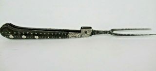 Antique Museum Quality Traveling 2 Pronged Folding Fork With Silver Decorations