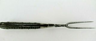 antique MUSEUM QUALITY traveling 2 PRONGED FOLDING FORK with SILVER DECORATIONS 3