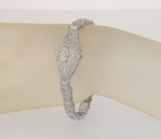 Vintage Esemco Art Deco Style Filigree Diamond 925 Silver 7 " Bracelet 8.  2g