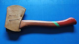 Vintage (PLUMB) Boy Scout hand axe / hatchet,  w/ Handle & Leather Cover 2