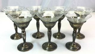 Seven Vintage El Sil Co Sterling Silver Cut Glass Cordial Cup Elgin Silversmith