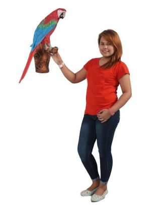 Bird Statue - Life Size Parrot Sculpture - Red And Blue Macaw Parrot On Branch