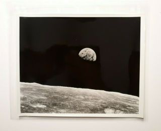 Apollo 8 Nasa B/w 8x10 Photo Earthrise / Earth - Official Rockwell Corp 1st Gen.