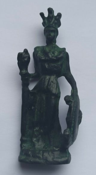 Ancient Roman Bronze Statuette With Goddess Athena Holding A Shield 100 - 400 Ad