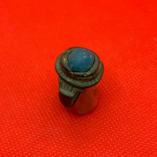 Rare Ancient Bronze Big Heavy Ring With Stone Blue 12 Grams