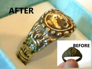 Very Rare,  Detector Find & Polished,  200 - 400 A.  D Roman Magic Eye Bronze Ring.