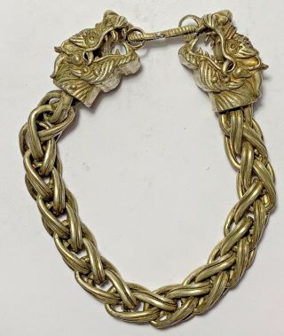 Perfect Medieval Silver Bracelet With Dragon Heads 230mm