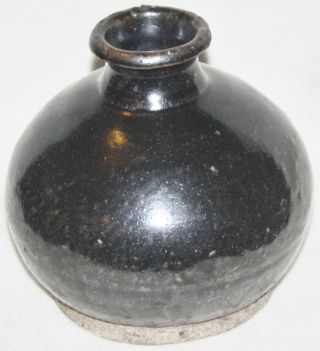 Chinese Yuan Dynasty 14th Century Dk Br Hares’ Fur Glaze Round Body Necked Jar
