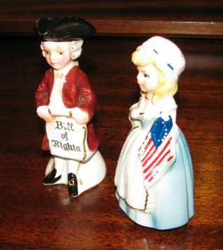 Vintage Enesco Patriotic Salt Pepper Shakers Set Betsy Ross Flag Bill Of Rights