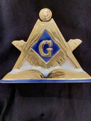 1971 Vintage Jim Beam Decanter Masonic Square And Compass With Bible 9” Tall
