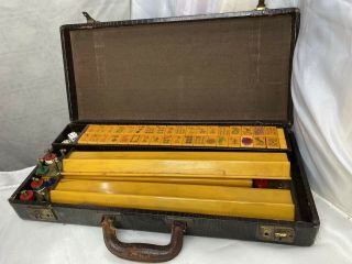 Vintage Mahjong MAH - JONG Bakelite Tiles Set with Racks and Case 2