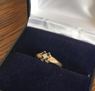 Vintage Ladies 9ct 375 Gold Sapphire & Diamond Flower Cluster Ring Size P