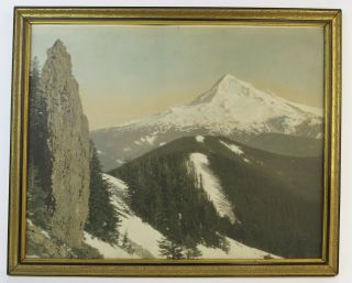 Vintage Hand Tinted Photograph Mt Hood Oregon From Bull Run Reserve