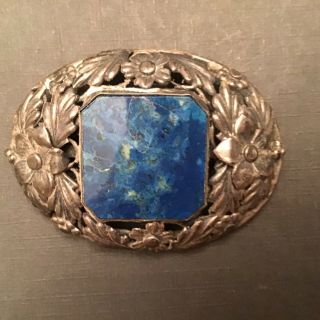 Vintage Estate Jewelry Antique Signed Sterling Craft By Coro Huge Lapis Brooch