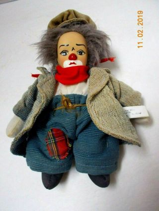 Vintage Porcelain Head 7.  5 " T.  Clown Boy Doll W/artisan Tag - Thailand -