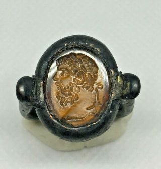 Roman Ancient Silver Plated With Agate Stone Emperor Ring - Ar00010
