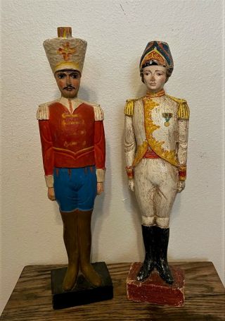 Vintage Hand Painted Carved Wooden Soldiers Statues Sculptures - 18 "