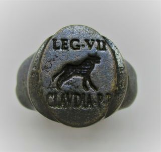 Ancient Roman Bronze Silvered Legionary Seal Ring Leg Vii Clavdia Pf