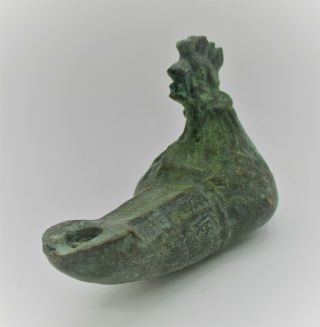 Rare Ancient Roman Bronze Oil Lamp With Grotesque Head Circa 200 - 300ad