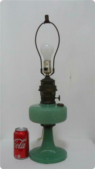 Antique Vintage Jade Green Opaline Glass Lamp W/ Brass Model B