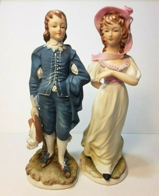Vintage - Lefton China - Pinkie & Blue Boy Figurines - Hand Painted - 8 "