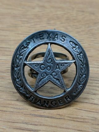 Vintage Antique Texas Rangers Company A Sterling Silver Badge Made Into A Ring