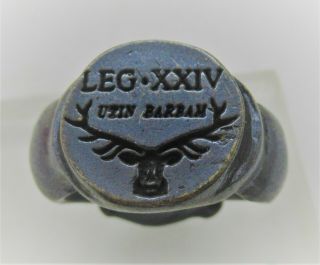 Ancient Roman Bronze Silvered Legionary Seal Ring Leg Xxiv