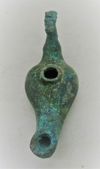 Rare Ancient Roman Bronze Oil Lamp With Horse Head Circa 200 - 300 Ad