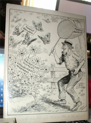 1920 Politics Historical Cartoon Art Neal Mccall Oregon Art Pen & Ink Drawing