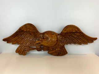 Wooden Carved Mahogany American Eagle Bellamy Style Wall Hanging Plaque