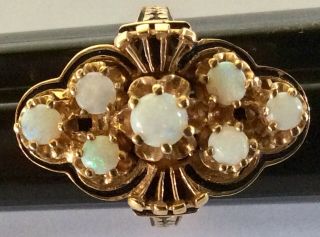 10k Yellow Gold Estate Vintage Women’s Ring With Seven Round Opals,  Size 4.  25