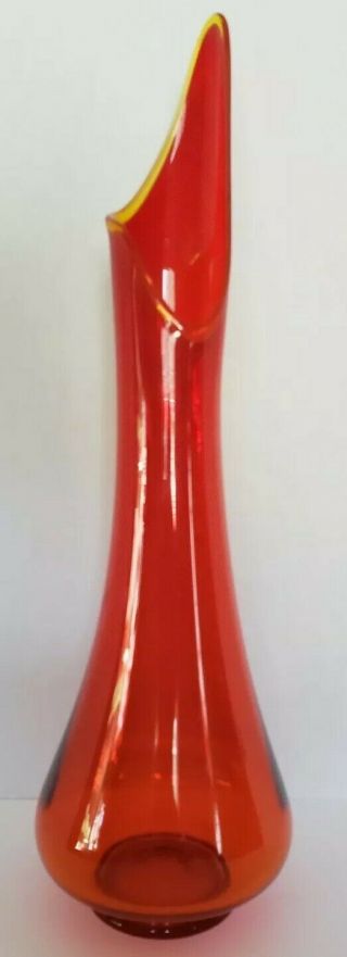 Vintage Viking Le Smith Glass Swung Vase Large Red - Yellow Color 23.  5 "
