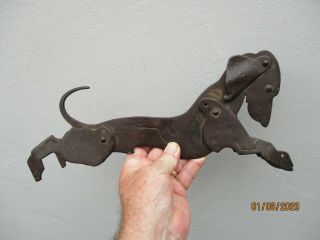 An Antique Hand Wrought Iron Model/door Stop Of A Dachshund Dog C1900