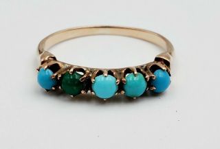 Vintage Victorian 10k Yellow Gold W/ Blue & Green Turquoise Ring Size 5.  25,  1.  6g